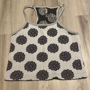Flower Patterned Ribbed Tank Top